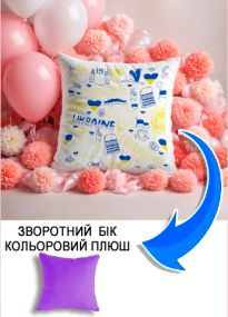 Подушка плюшева Мерч Крафт Дизайн з принтом Україна орнамент бузковий плюш квадратна 33х33 см