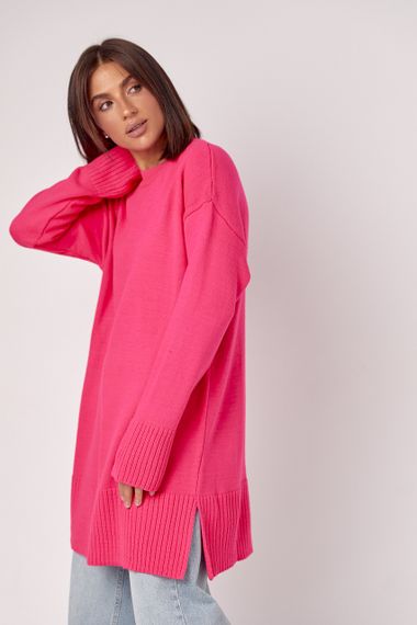 Жіноча в'язана туніка oversize із розрізами з боків - фуксія цвет, ONE SIZE (є розміри) | Зображення 4