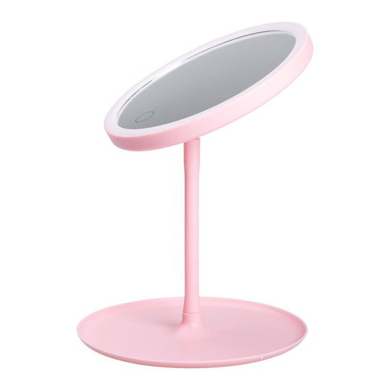 Зеркало с подсветкой круглое настольное косметическое Ø15.3 см зеркало для макияжа косметическое Розовое | Зображення 3