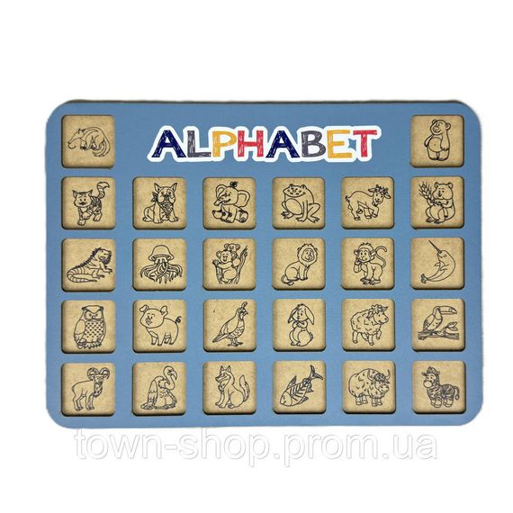 Деревянный алфавит-вкладыш английский "ALPHABET" синий 29х39 см | Зображення 1