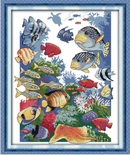 Набір для вишивання за нанесеною на канву схемою "Tropical fish  6". AIDA 14CT printed, 36*44 см