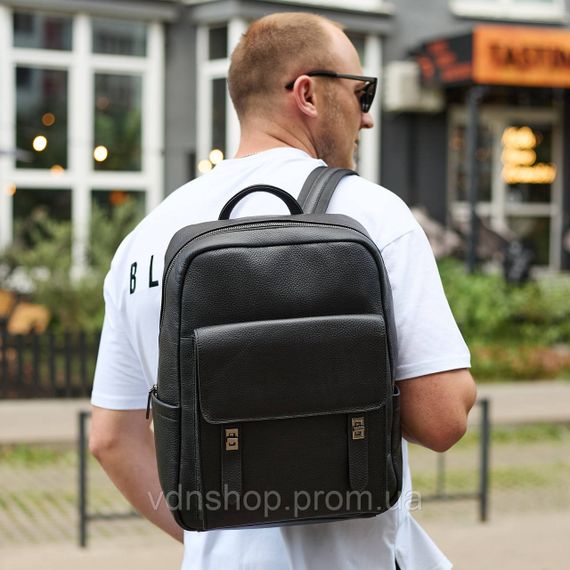 Стильный мужской кожаный рюкзак 40х30х17, практичный аксессуар для ноутбука и документов, черный | Зображення 1