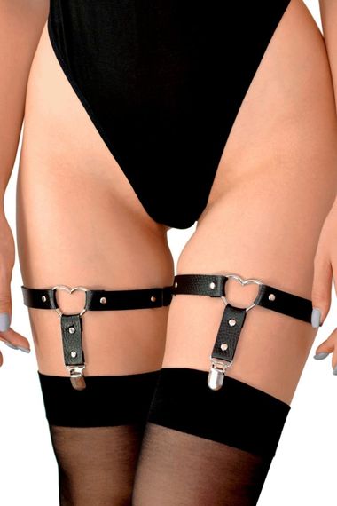 Гартери для панчіх з натуральної шкіри Art of Sex Paula (2 шт.), Чорний, One Size, ONE SIZE