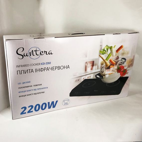 Електроплита велика індукційна на 2 конфорки Suntera ICD-2202 2200 Вт, Електроплита настільна від мережі | Зображення 1