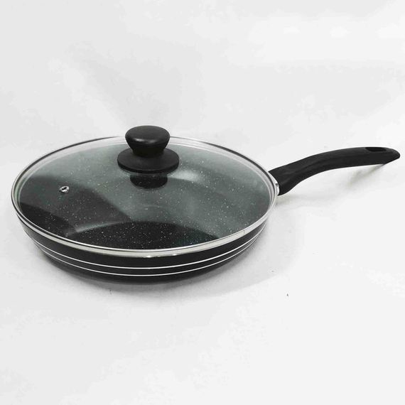 Сковорода з кришкою 24 см чорний мармур UNIQUE UN-5164 | Антипригарна сковорода Мармурова сковорода | Зображення 2