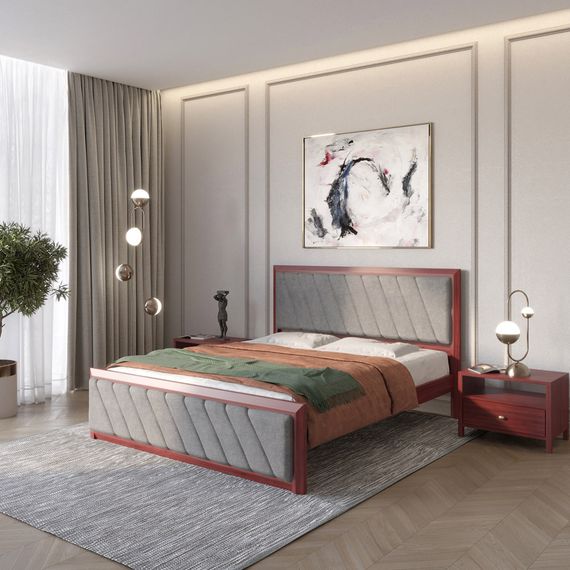 Двоспальне дерев&#039;яне ліжко Mebigrand Барселона Б6 Махонь/Аляска 93 (Сірий) 160х200 см (MBG-14337)