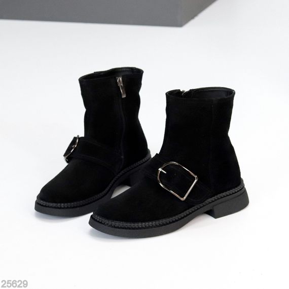 Стильные замшевые черные ботинки с утеплителем низкий ход | Зображення 2