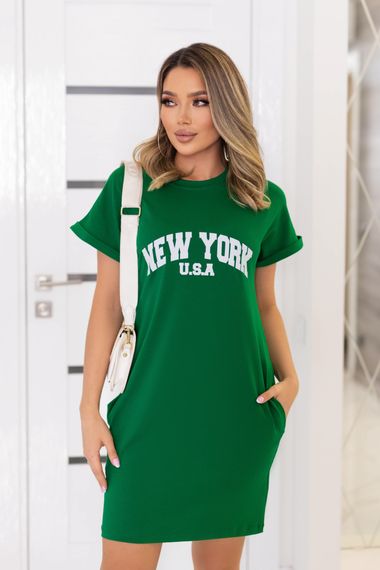 Женское летнее платье-футболка спортивное New York GF7455 цвет зеленый, размер 50/52