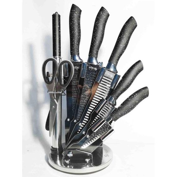 Набор ножей UNIQUE UN-1831, 9 предметов, с подставкой, нержавеющая сталь, с овощечисткой, черный | Зображення 4