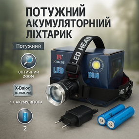 Налобный фонарь с линзой X-Balog BL-T07B-P90, Налобный фонарь с долговременной работой аккумулятора SG-56