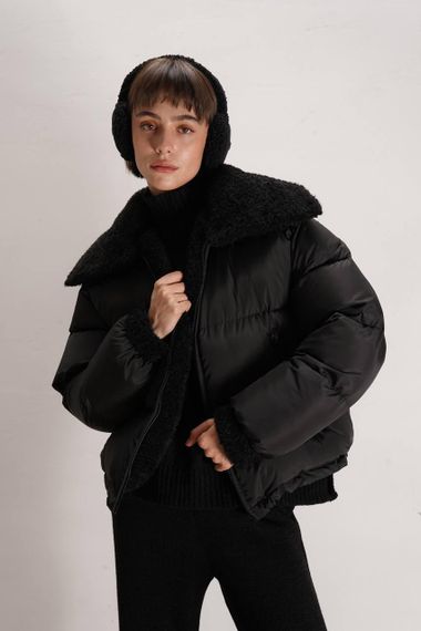 Пуховик Curly женский с отложным воротником черный M-L | Зображення 6