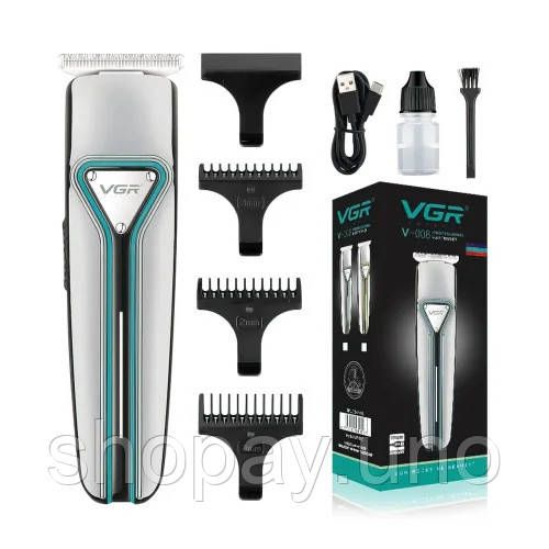 Машинка для стрижки VGR V-008 аккумуляторная USB ∙ Триммер для волос, бороды и усов с LED-дисплеем и съемными насадками