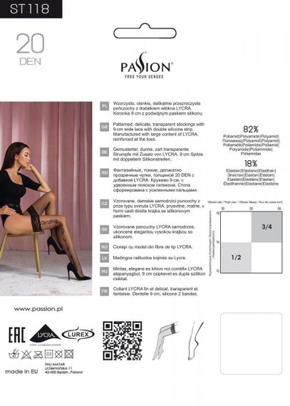 Панчохи Passion ST118 3/4 black, на ажурній силіконовій резинці, з бічним вертикальним малюнком sexstyle | Зображення 3
