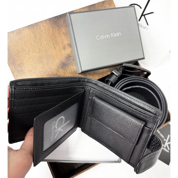 Мужской подарочный набор ремень и портмоне в деревянной коробке Calvin Klein натуральная кожа. | Зображення 3