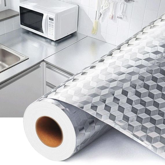 Самоклеюча фольга для кухонних поверхонь 5м х 60см, Ромб / Маслостійка кухонна плівка з фольги / Водонепроникна алюмінієва фольга