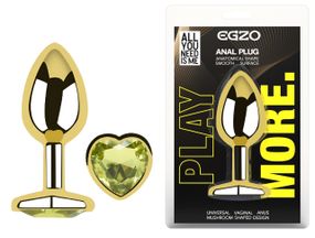Анальна пробка з кристалом EGZO - Gold Heart Plug Lime size M Sex Aura
