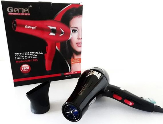 Фен Gemei GM-1705 для сушки укладки волос электрофен с концентратором 1500 Вт Черный | Зображення 2