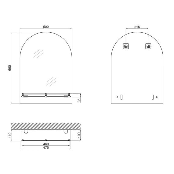 Дзеркало Lidz Tani 140.07.03 500х690х110 настінне з поличкою прямокутне з дугоподібним верхом LD78TA5069 | Зображення 1
