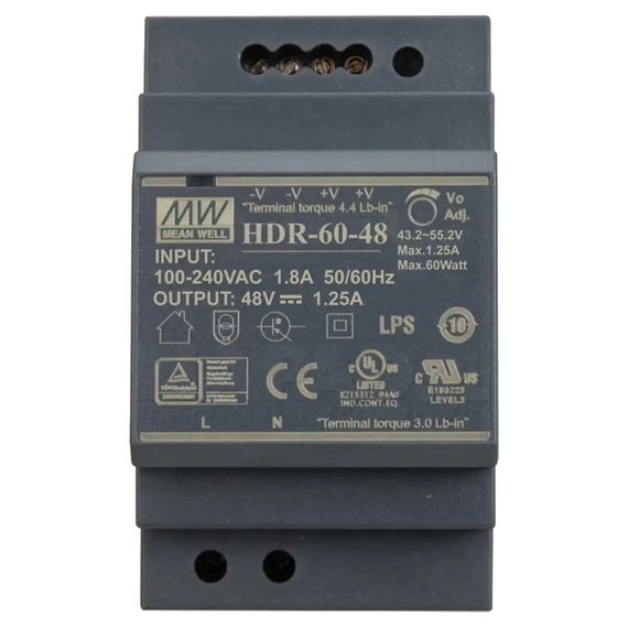 Mean Well HDR-60-48 48B 1,25А Блок живлення для монтажа на DIN рейку