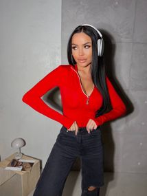 Женское боди на молнии с длинными рукавами микродайвинг EL508 цвет красный, размер 42/46