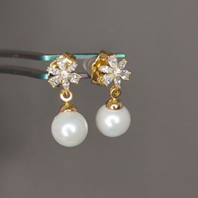 Сережки медицинское золото, розмір 19/8 мм, вага 2,6гр искусственный жемчуг