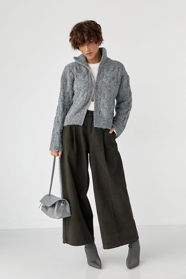 Теплий кардиган в косички на блискавці - сірий цвет, ONE SIZE (є розміри) | Зображення 2