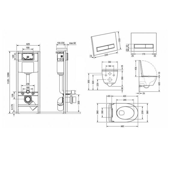 Готовое решение Qtap для ванной комнаты: подвесной унитаз Swan Ultra Quiet 485x360x320 + комплект инсталляции Nest 4 в 1 (линейная | Зображення 1