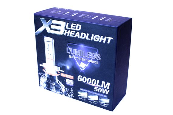 Комплект світлодіодних ламп AllLight X3 H4 50W 6000K 6000lm з радіатором та світлофільтрами (3000K/8000K) 12-24V | Зображення 2