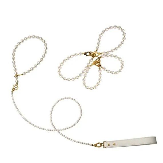 Жемчужный ошейник с поводком и наручниками LOCKINK Pearl Bondage & Restraint Set Sex Aura