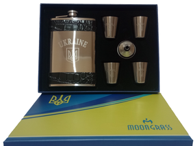 Подарунковий набір MOONGRASS 6в1 з флягою, чарками, лійкою UKRAINE 🇺🇦 WKL-004