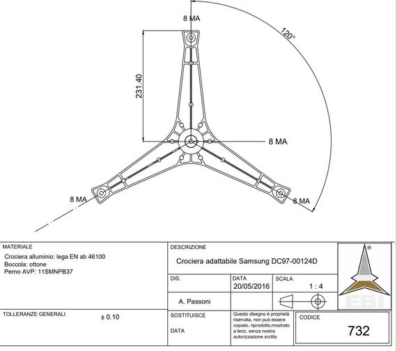 Крестовина барабана Samsung DC97-01819B EBI Италия | Зображення 2