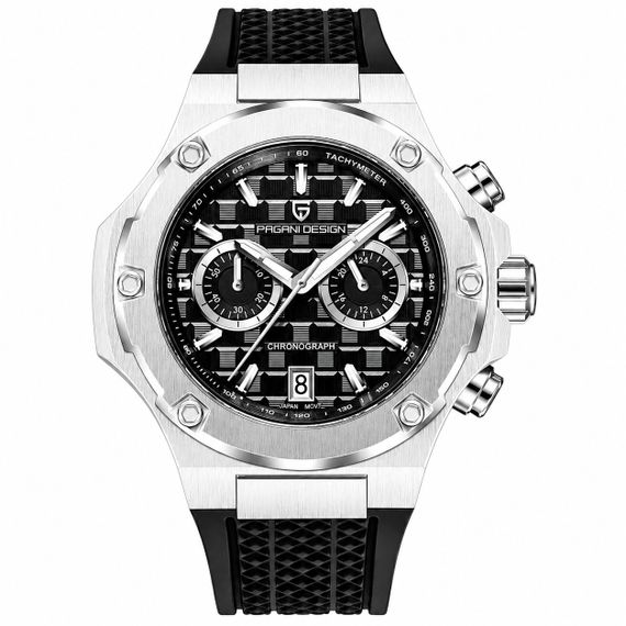 Чоловічий наручний годинник Pagani Design PD-YS032 Silver-White-Black на каучуковому ремінці