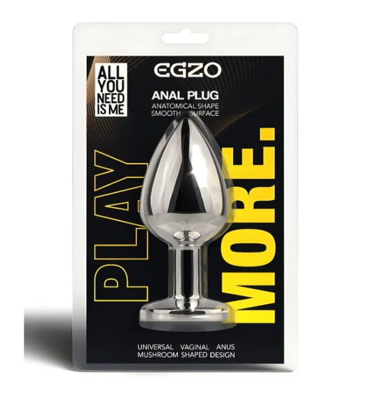 Анальна пробка із кристалом EGZO - Silver Round Plug Black size M Sex Aura | Зображення 4