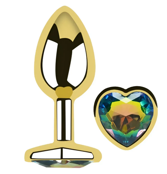 Анальна пробка із кристалом EGZO - Gold Heart Plug Rainbow size S Sex Aura | Зображення 1