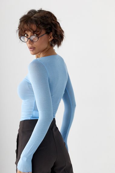 Приталений лонг у сітку - блакитний цвет, L (є розміри) | Зображення 1