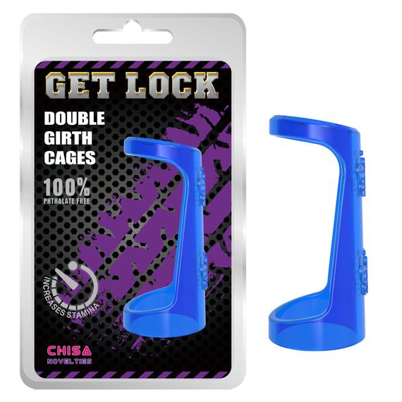 Эрекционное кольцо Chisa Get Lock Double Girth Cages с двумя креплениями, синее Sex Aura