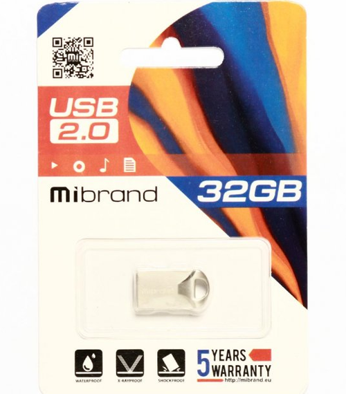 Флешка 32 Гб USB 2.0 срібний Hawk Mibrand | Зображення 1
