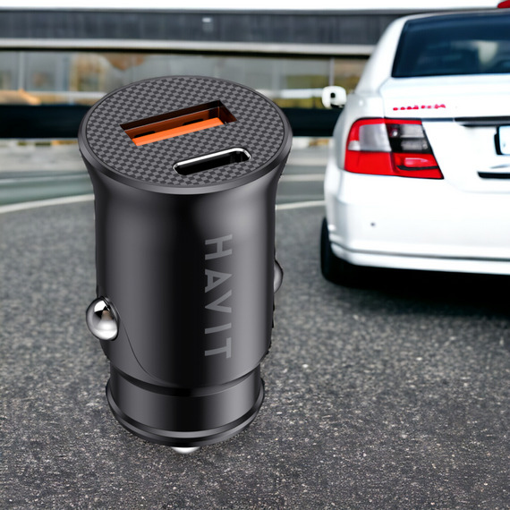 Автомобильное зарядное устройство HAVIT HV-CC2022 20W USB+USB-C Black  с быстрой зарядкой | Зображення 1
