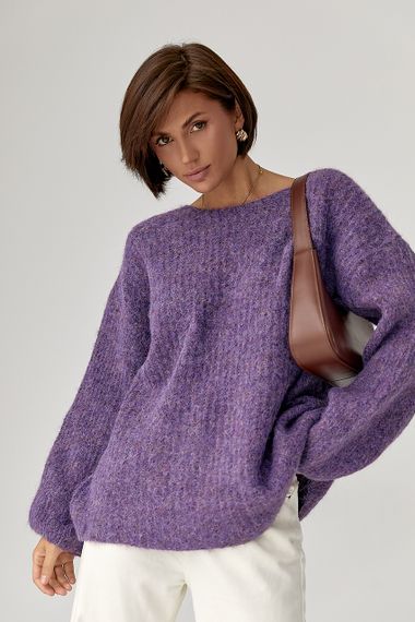Подовжений джемпер легкої в'язки - фіолетовий цвет, ONE SIZE (є розміри) | Зображення 4