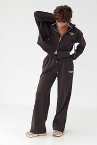 Утеплений спортивний костюм із худі та прямими штанами - темно-коричневий цвет, M/L (є розміри)