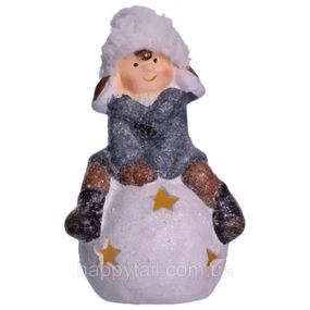Новогодняя декоративная фигурка с подсветкой 9,5*8*16 см Ребенок на снежном шаре из фарфора CR-5-20