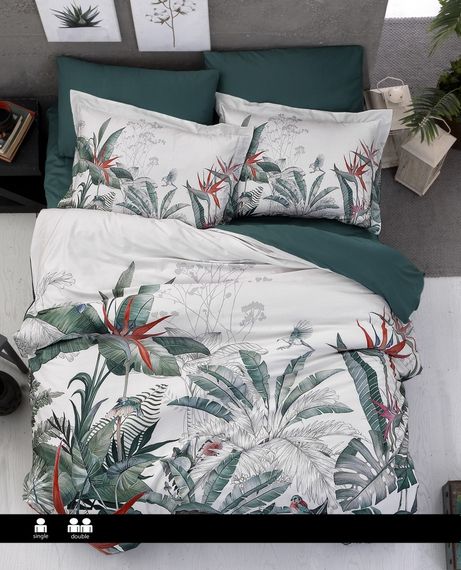 Постільна білизна First Choice 3D Satin 200×220 Palm Garden Oil Green