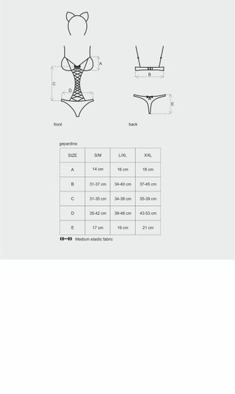 Еротичний костюм гепарду Obsessive Gepardina 3 pcs costume, чорний, хутряне оздоблення, монокін, L/XL | Зображення 6