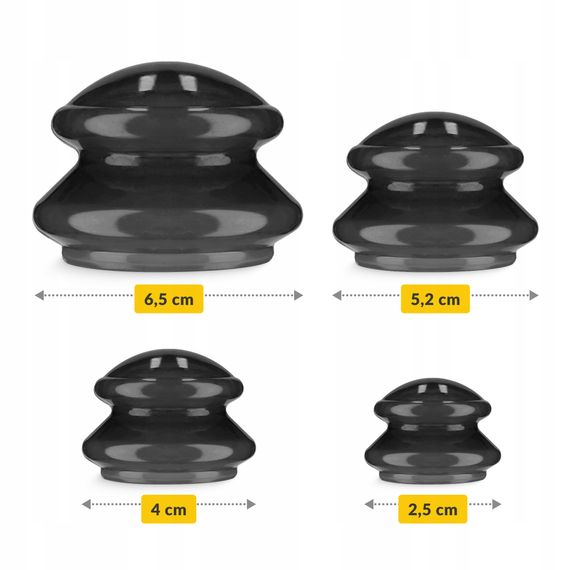Вакуумні масажні банки 4FIZJO MED+ силіконові для тіла (китайські/атницелюлітні банки) 4 шт Black (P-5907739314932) | Зображення 4