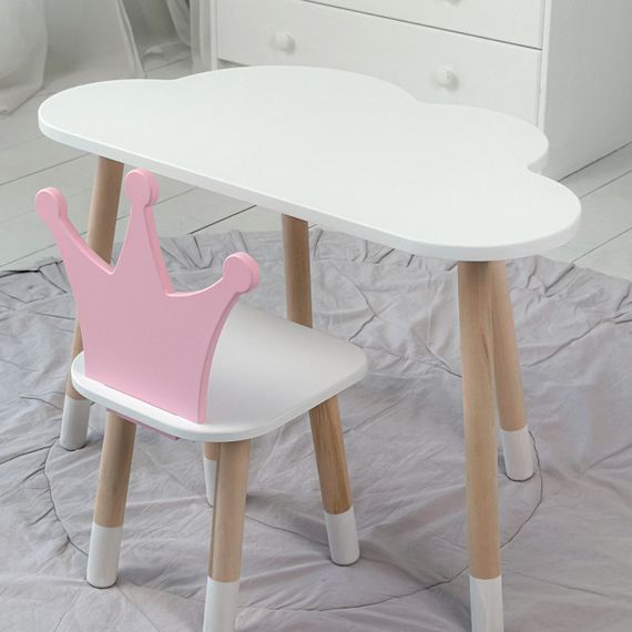 Дитячий стіл білий хмарка і стільчик корона дитячий рожевий. Дитячий білосніжний столик | Зображення 7