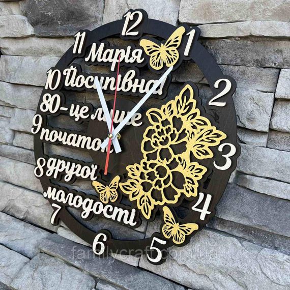 Настінний іменний годинник для мами, дерев'яний годинник на ювілей, подарунок тещі, безшумний декор, 35 см | Зображення 5