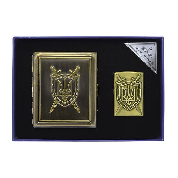 Подарунковий Набір Футляр І Запальничка Газова "Тризуб На Щиті"