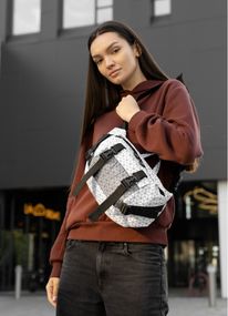 Большая женская поясная сумка бананка Sambag DynamicDart принт "Square" 38×21×7 см (80411150)