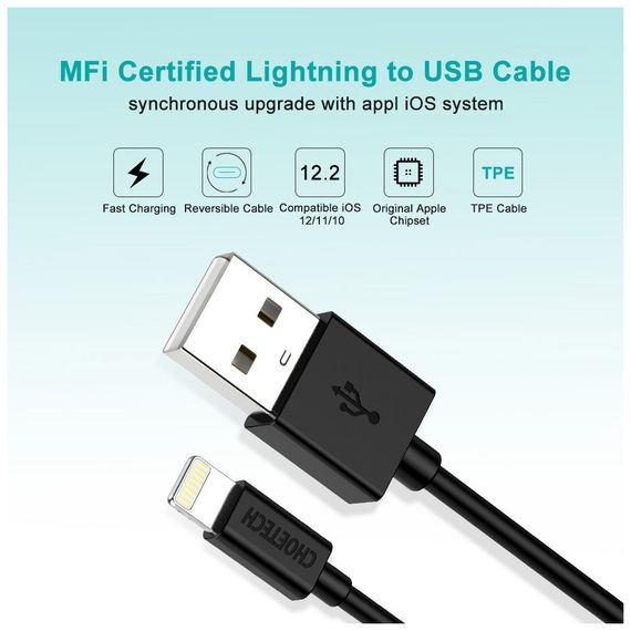 Дата кабель USB 2.0 AM to Lightning 1.2m 2.4A MFI Choetech (IP0026) | Зображення 3