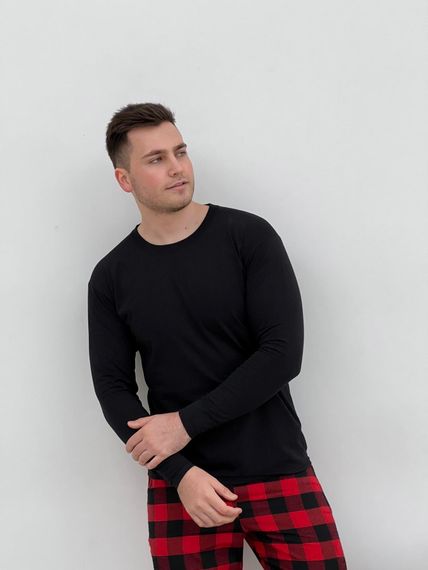 Домашня піжама для чоловіків COSY із фланелі (штани+лонгслів чорний) червоно/чорні | Зображення 3